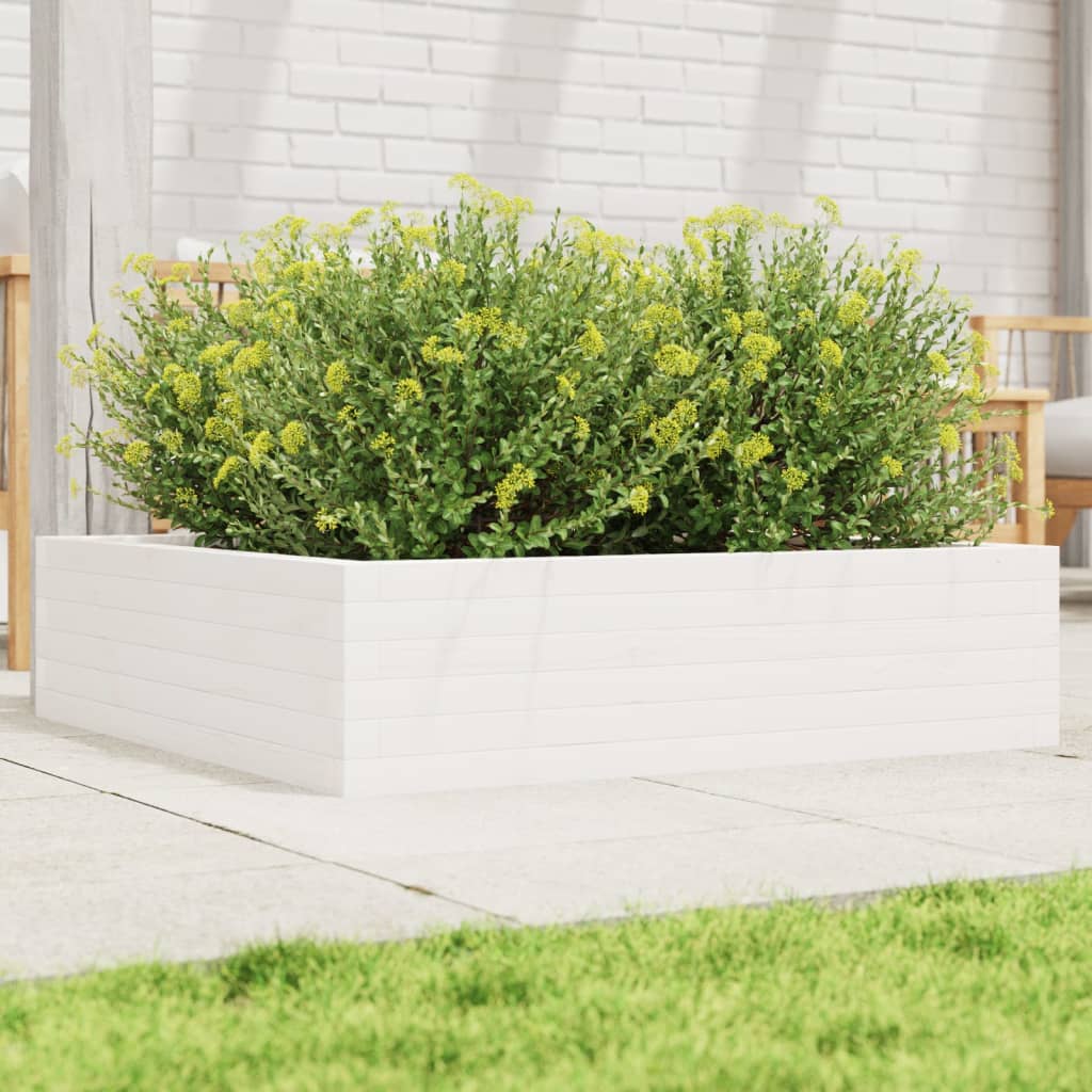 vidaXL Jardinieră de grădină, alb, 90x90x23 cm, lemn masiv de pin