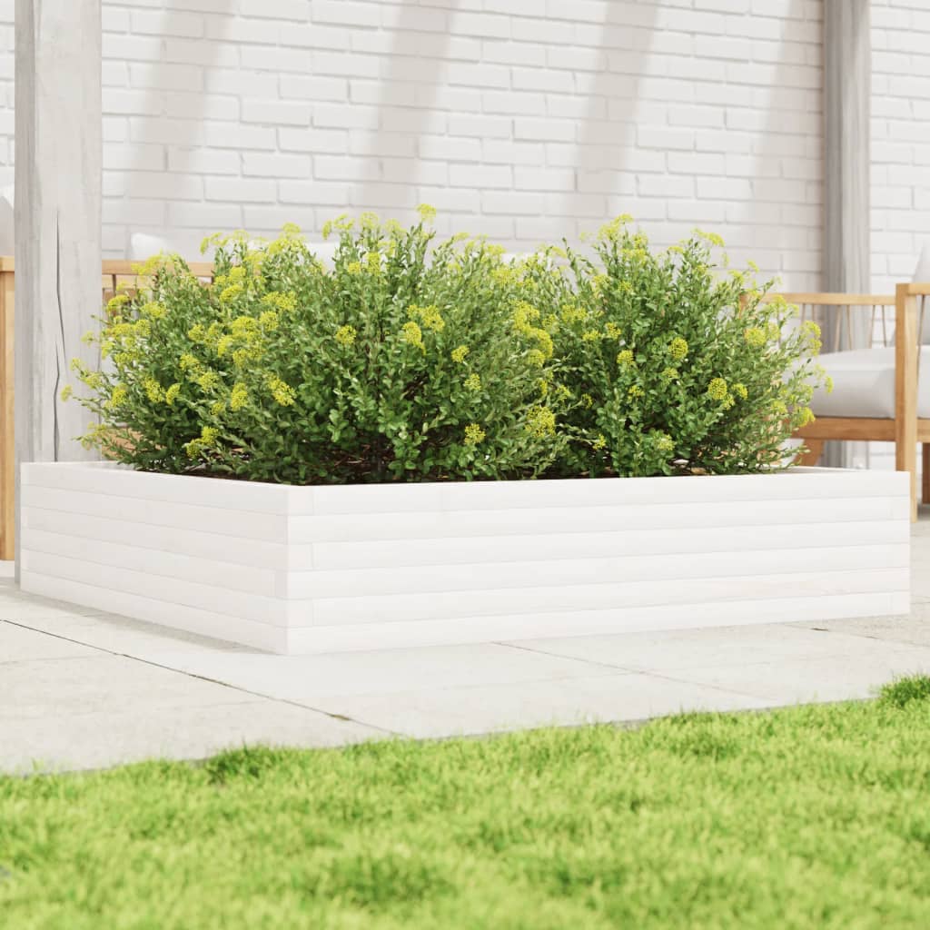 vidaXL Jardinieră de grădină, alb, 110x110x23 cm, lemn masiv de pin