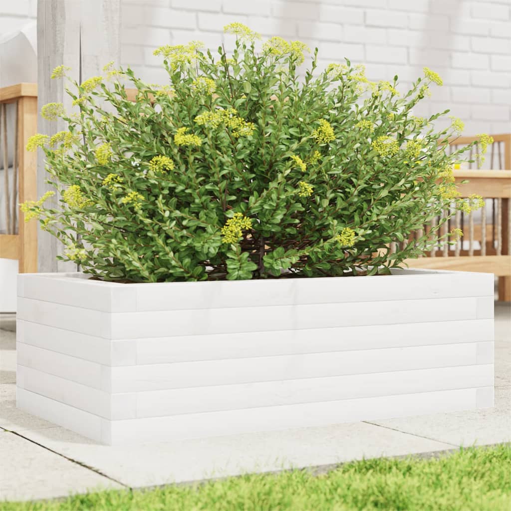 vidaXL Jardinieră de grădină, alb, 70x40x23 cm, lemn masiv de pin