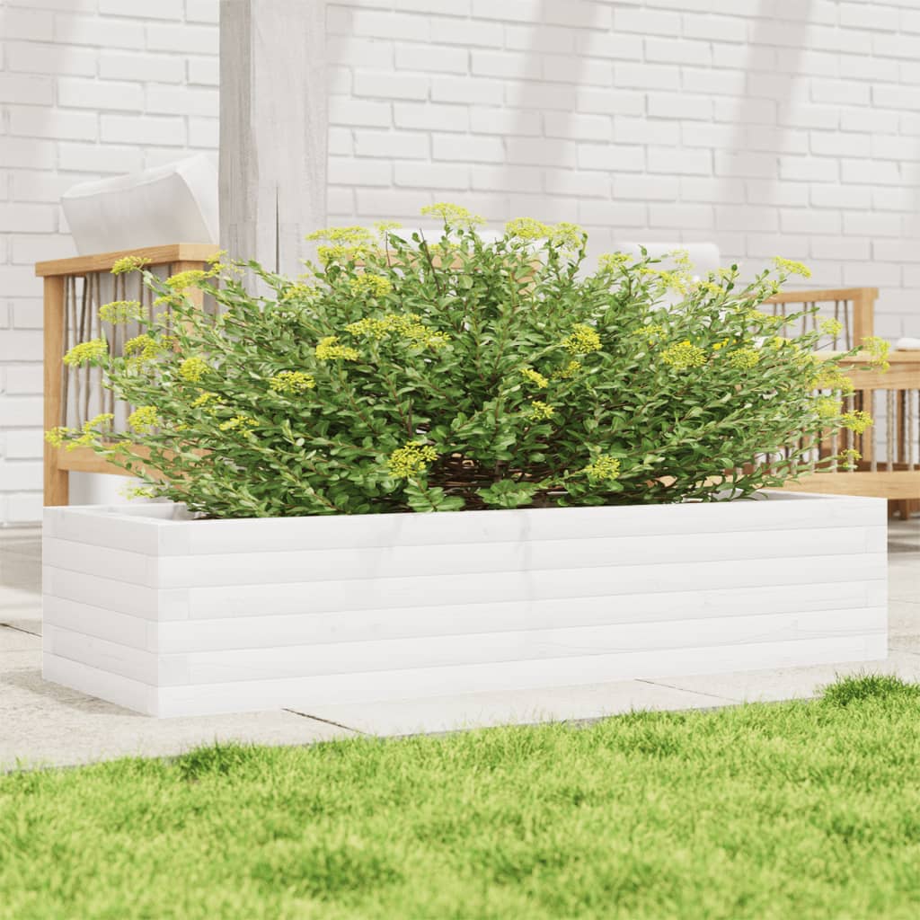 vidaXL Jardinieră de grădină, alb, 110x40x23 cm, lemn masiv de pin
