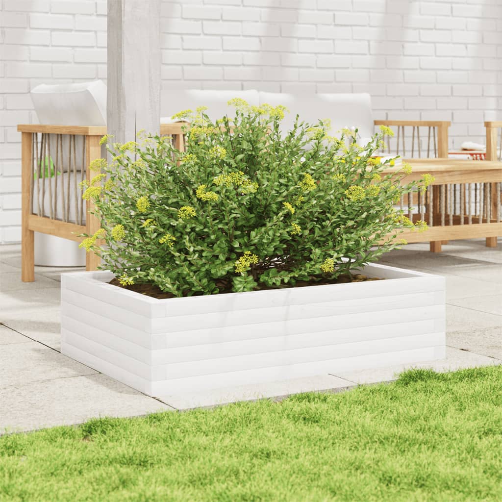 vidaXL Plantenbak 90x60x23 cm massief grenenhout wit afbeelding