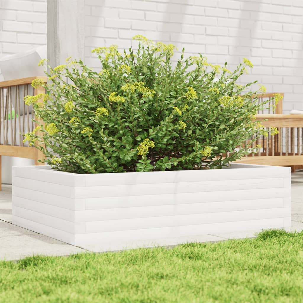 vidaXL Jardinieră de grădină, alb, 90x60x23 cm, lemn masiv de pin