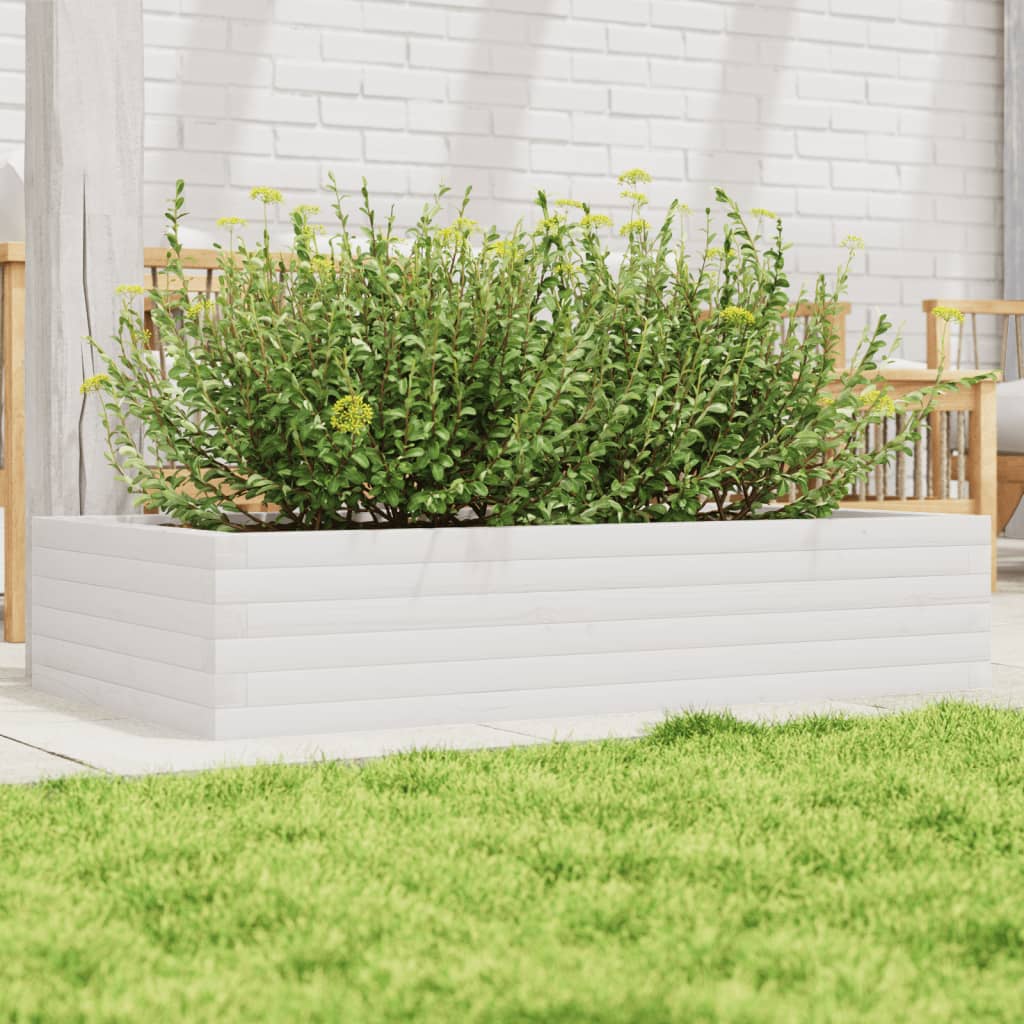vidaXL Jardinieră de grădină, alb, 110x60x23 cm, lemn masiv de pin