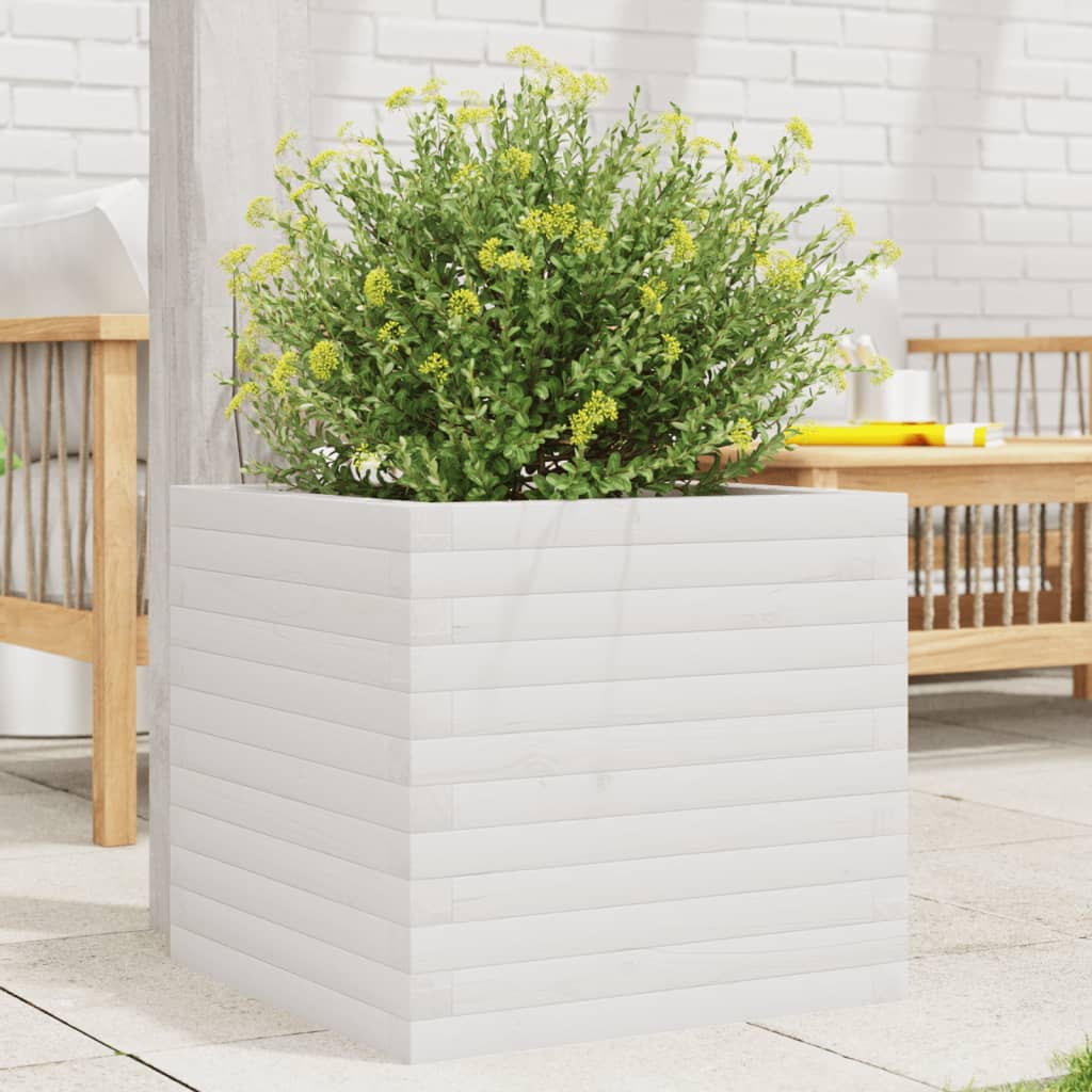 vidaXL Jardinieră de grădină, alb, 50x50x45,5 cm, lemn masiv de pin
