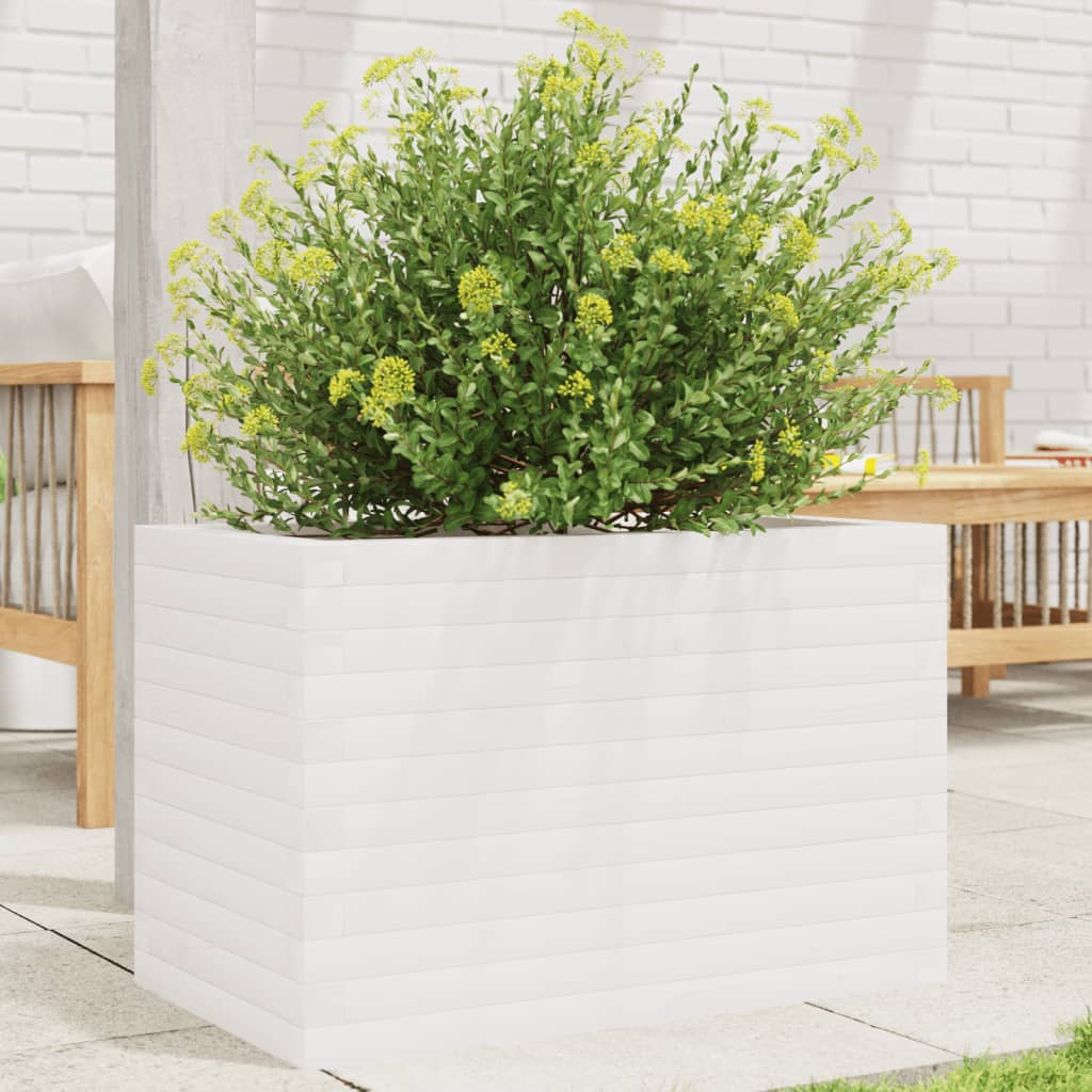 vidaXL Jardinieră de grădină, alb, 70x40x45,5 cm, lemn masiv de pin