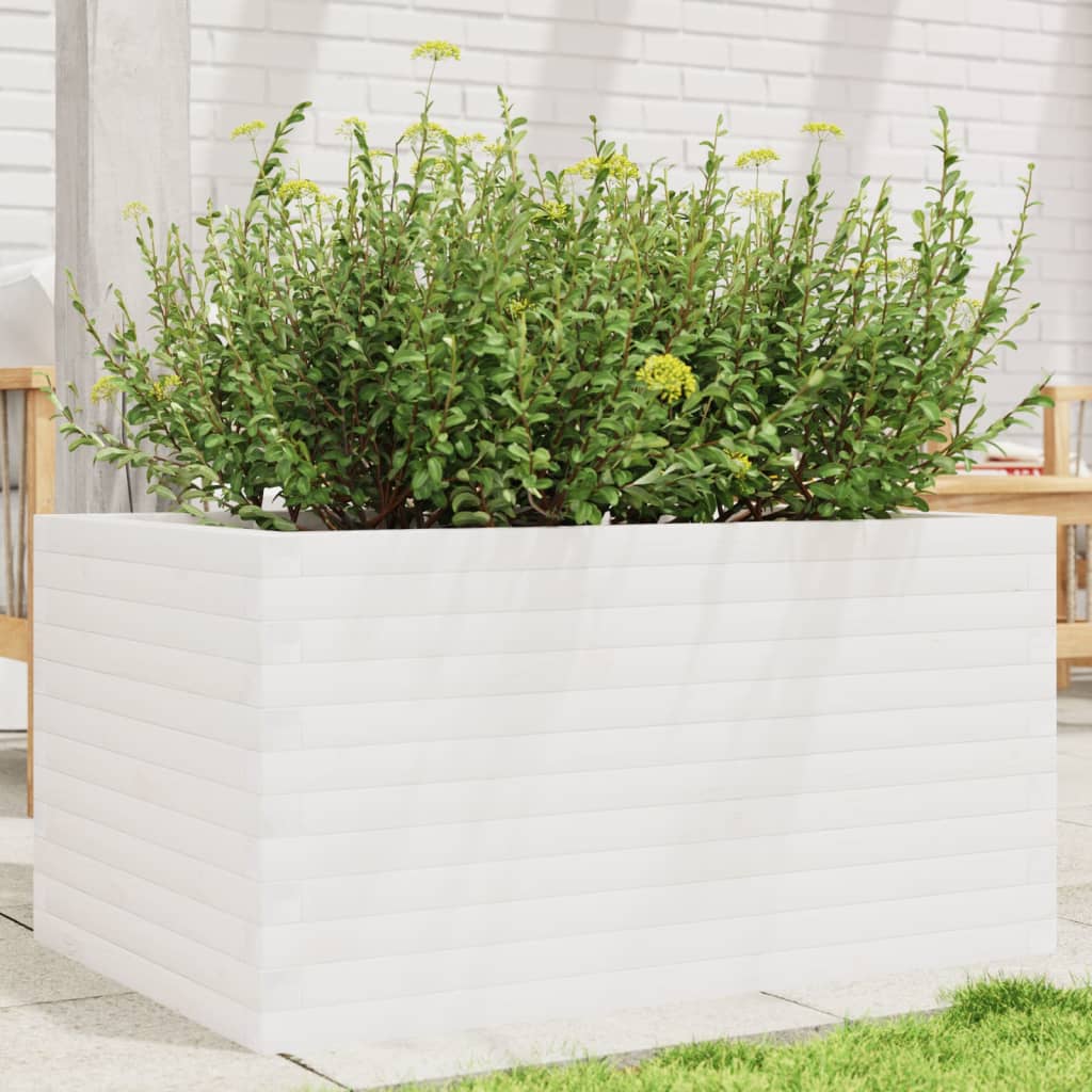 vidaXL Jardinieră de grădină, alb, 90x60x45,5 cm, lemn masiv de pin