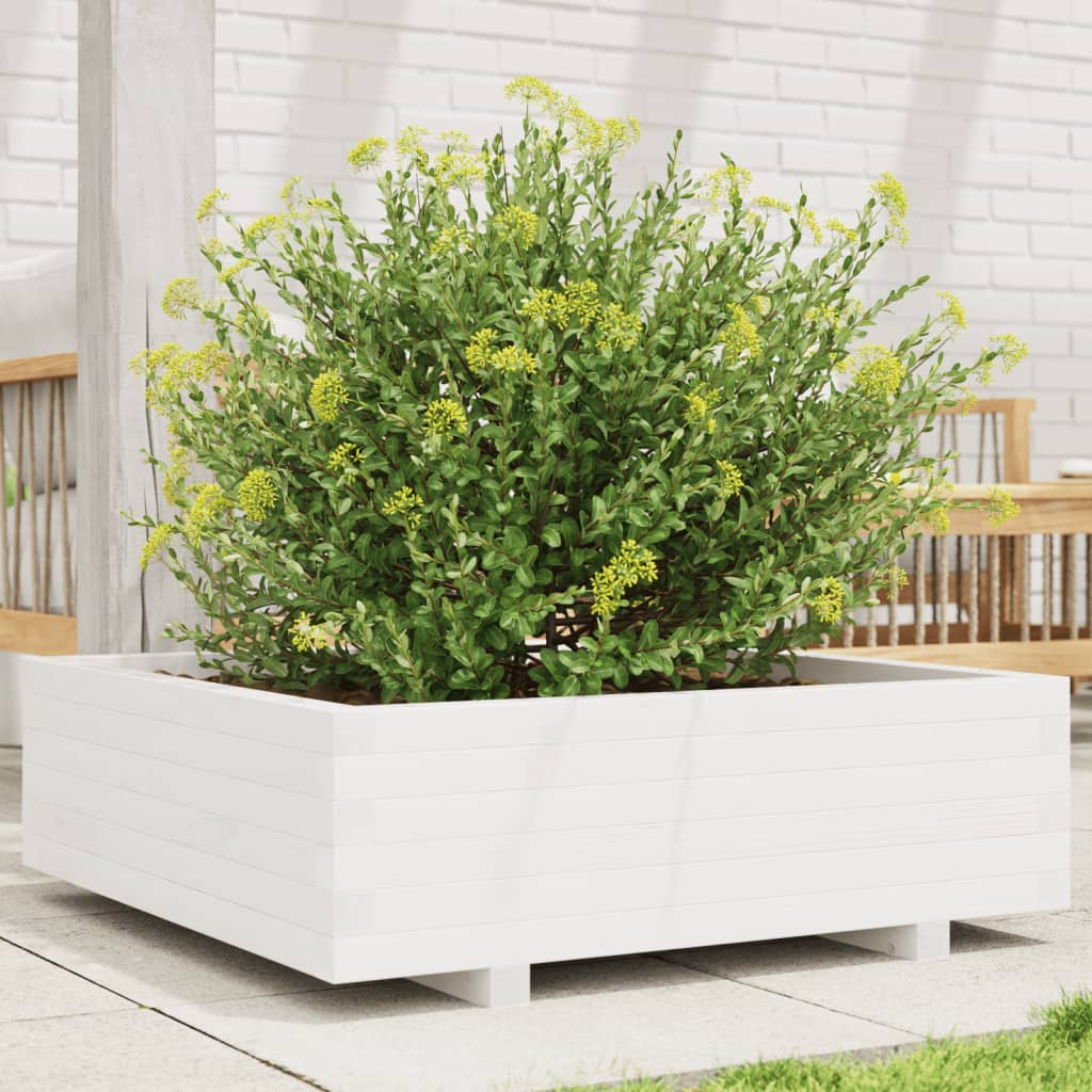 vidaXL Jardinieră de grădină, alb, 80x80x26,5 cm, lemn masiv de pin