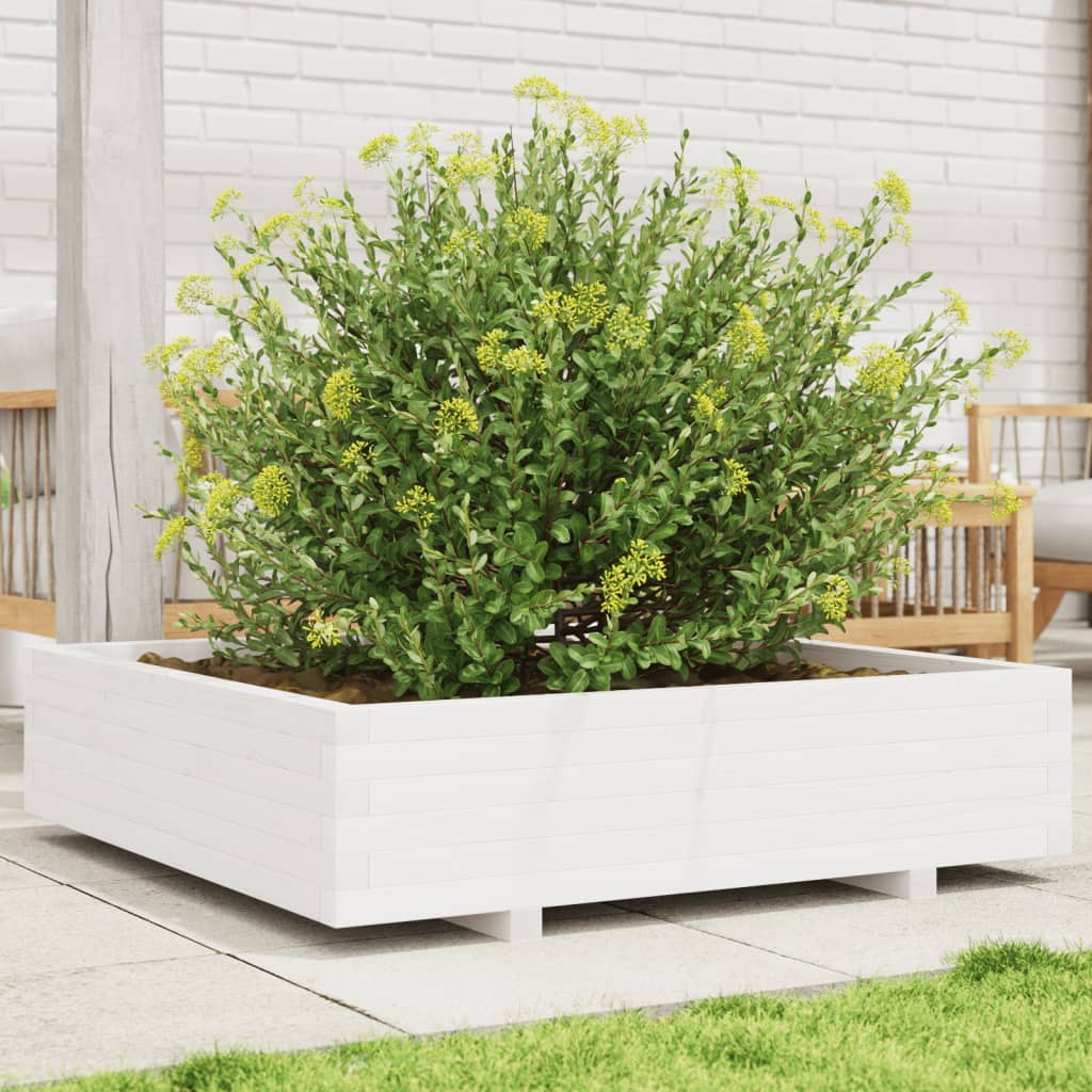 vidaXL Jardinieră de grădină, alb, 100x100x26,5 cm, lemn masiv de pin