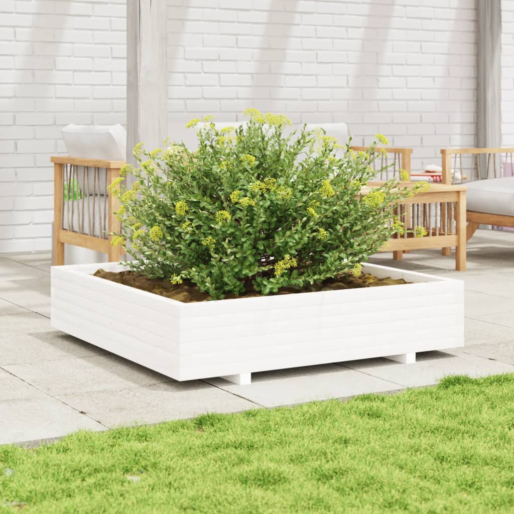 vidaXL Jardinieră de grădină, alb, 110x110x26,5 cm, lemn masiv de pin
