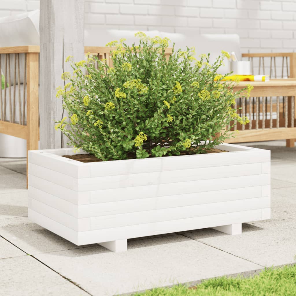 vidaXL Záhradný kvetináč biely 70x40x26,5 cm borovicový masív