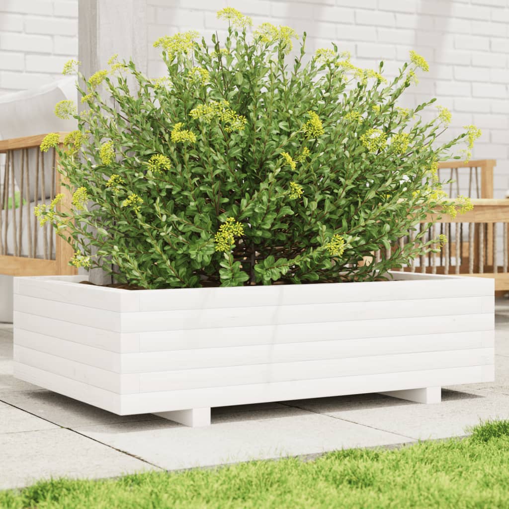 vidaXL Jardinieră de grădină, alb, 90x60x26,5 cm, lemn masiv de pin