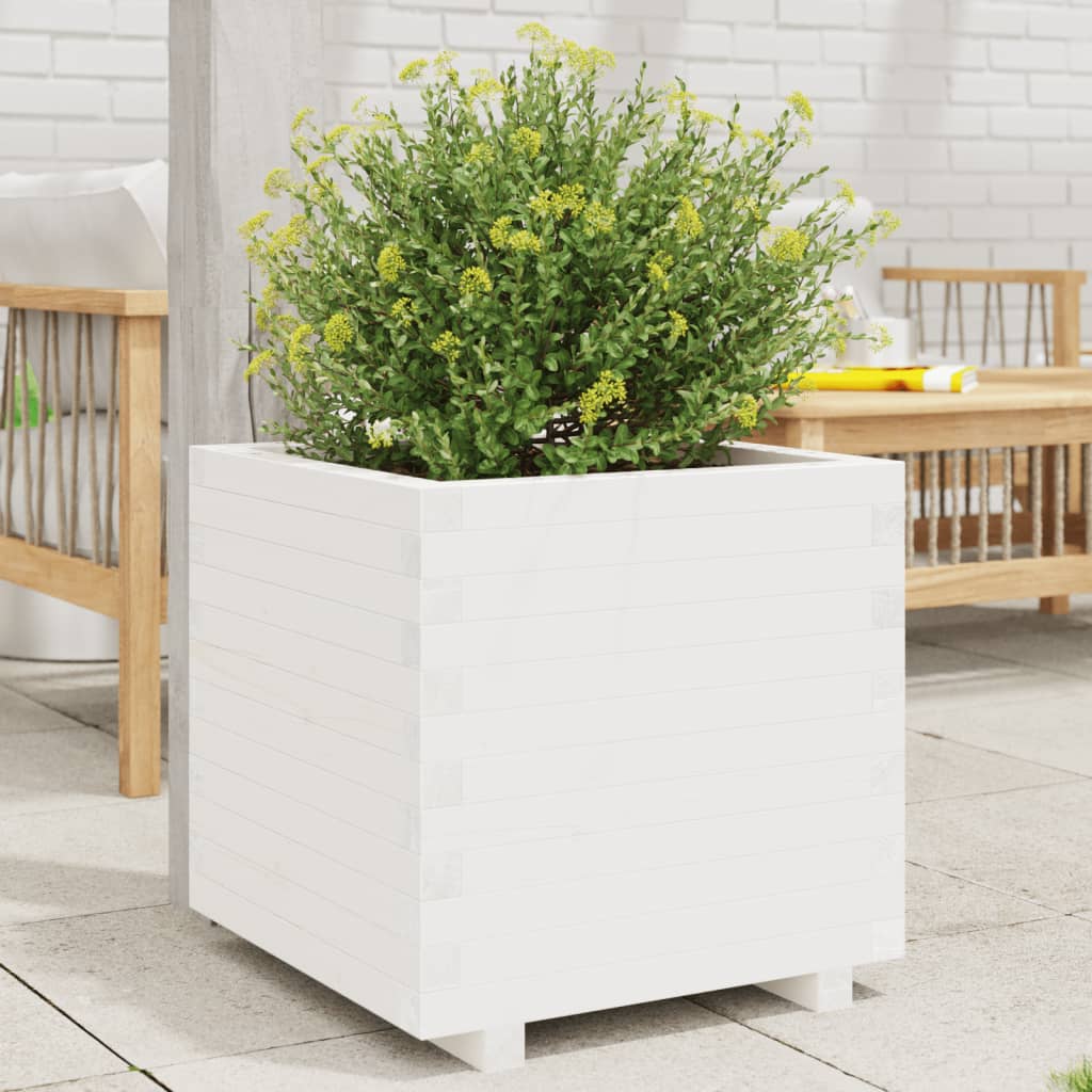 vidaXL Jardinieră de grădină, alb, 60x60x49,5 cm, lemn masiv de pin