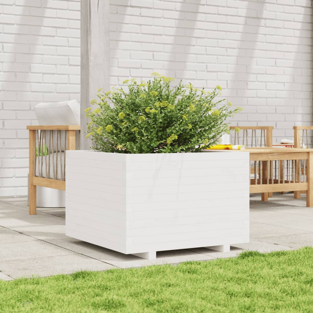 vidaXL Plantenbak 70x70x49,5 cm massief grenenhout wit afbeelding