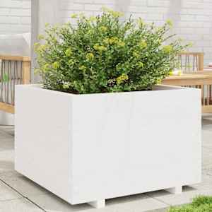 Vrtno cvetlično korito belo 70x70x49,5 cm trdna borovina