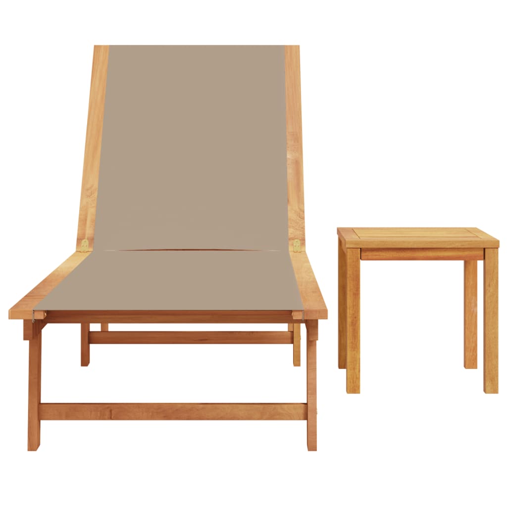 vidaXL Ligbed met tafel massief acaciahout en textileen taupe afbeelding