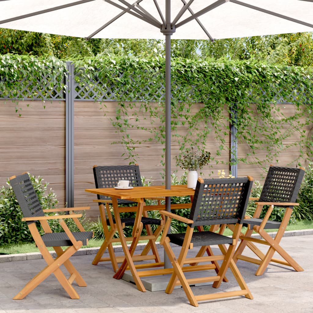 vidaXL 5-tlg. Garten-Essgruppe Schwarz Poly Rattan und Massivholz