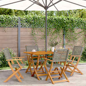 Vrtna jedilna garnitura 5-delna siv poli ratan in trden les