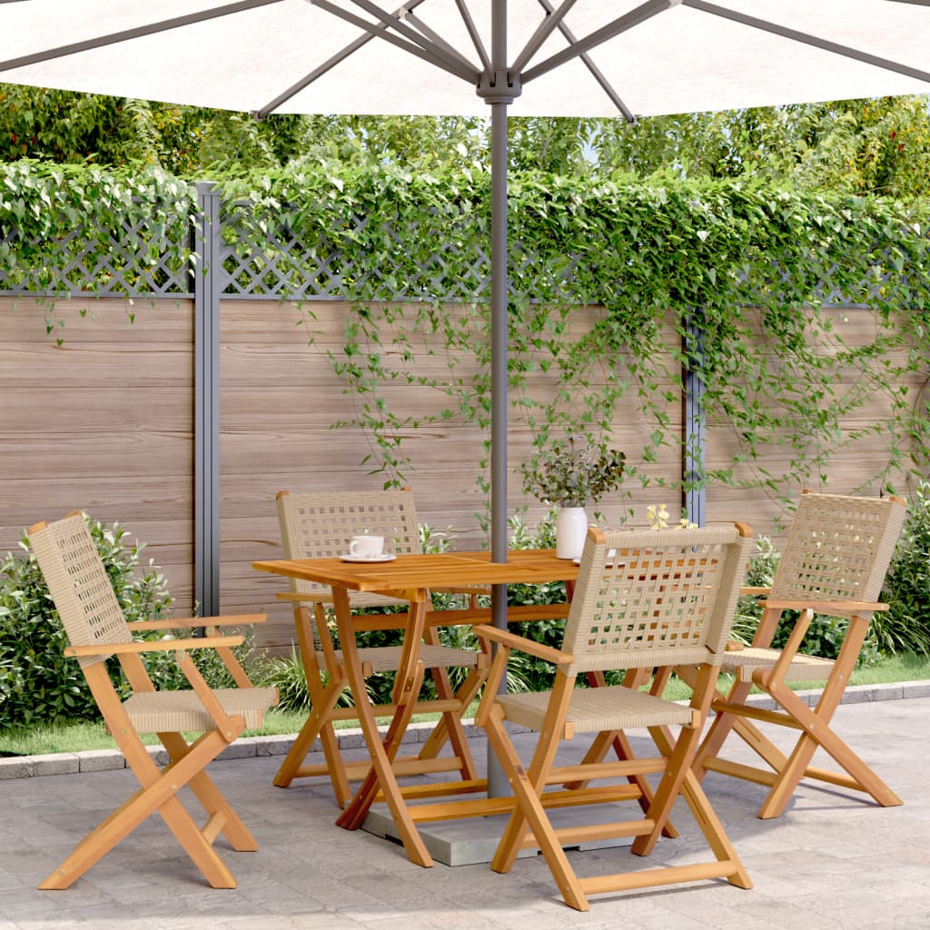 vidaXL 5-tlg. Garten-Essgruppe Beige Poly Rattan und Massivholz