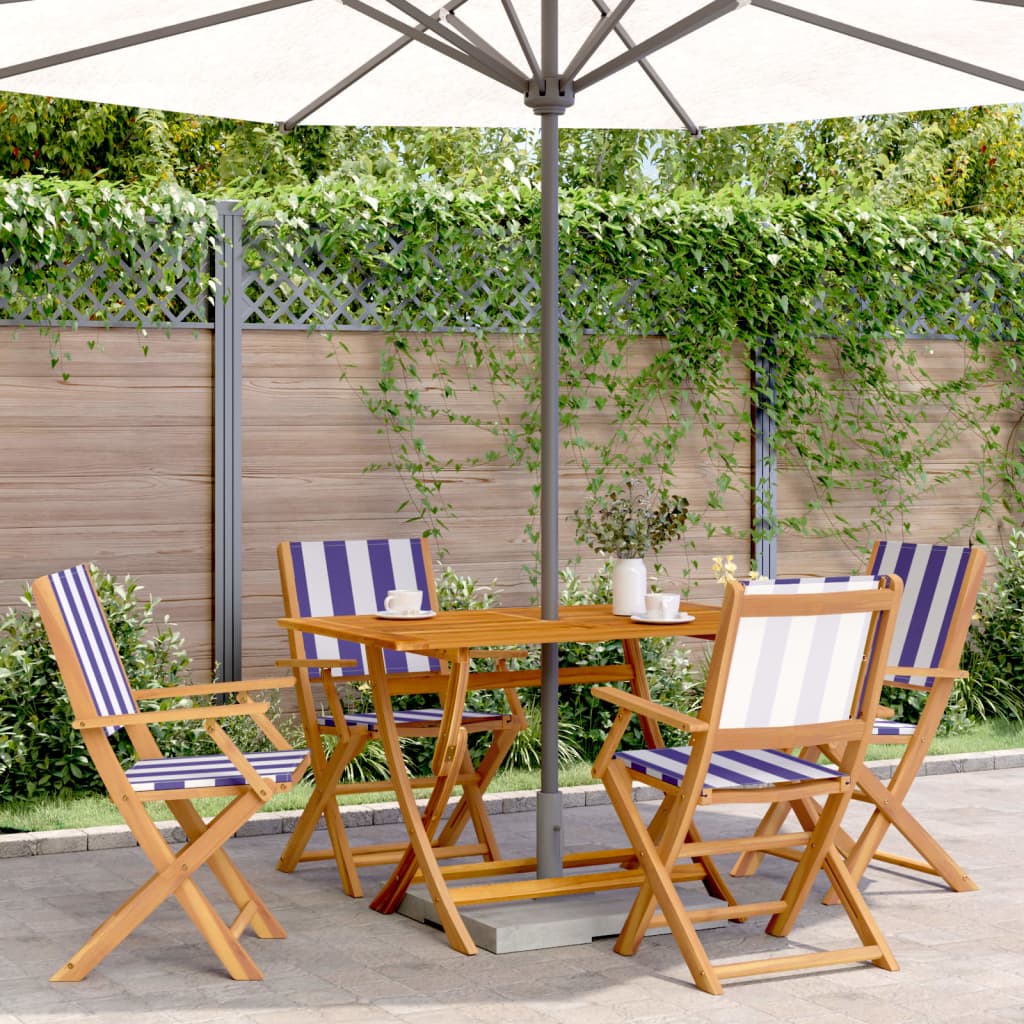 vidaXL 5-tlg. Garten-Essgruppe Stoff und Massivholz Blau und Weiß