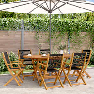 Vrtna jedilna garnitura 7-delna črn polipropilen in trden les