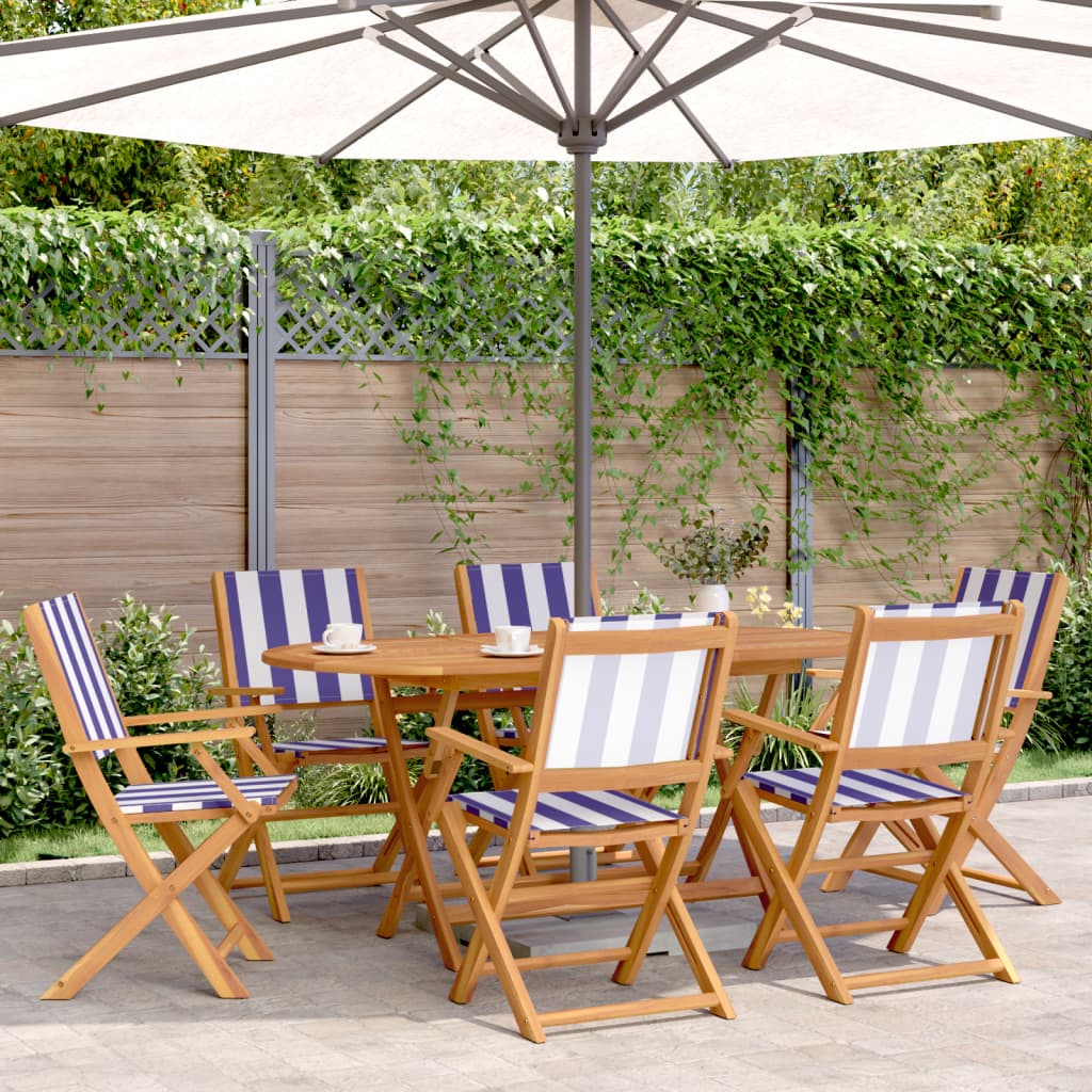 vidaXL 7-tlg. Garten-Essgruppe Stoff und Massivholz Blau und Weiß