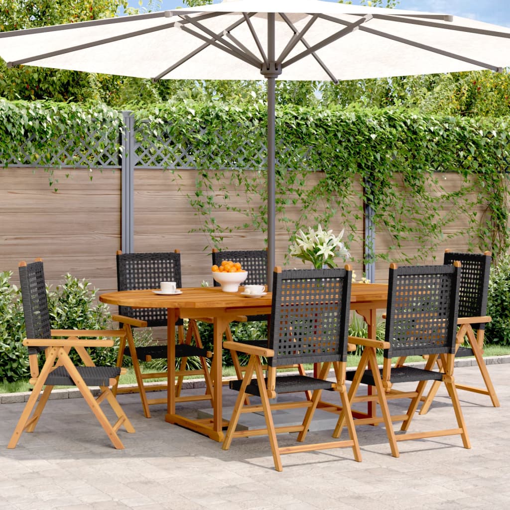 vidaXL 7-tlg. Garten-Essgruppe Poly Rattan und Massivholz Schwarz