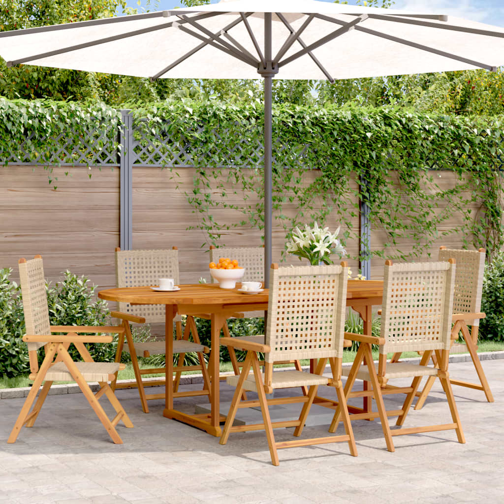 vidaXL 7-tlg. Garten-Essgruppe Poly Rattan und Massivholz Beige