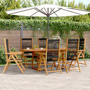 Vrtna jedilna garnitura 7-delna črn polipropilen in trden les