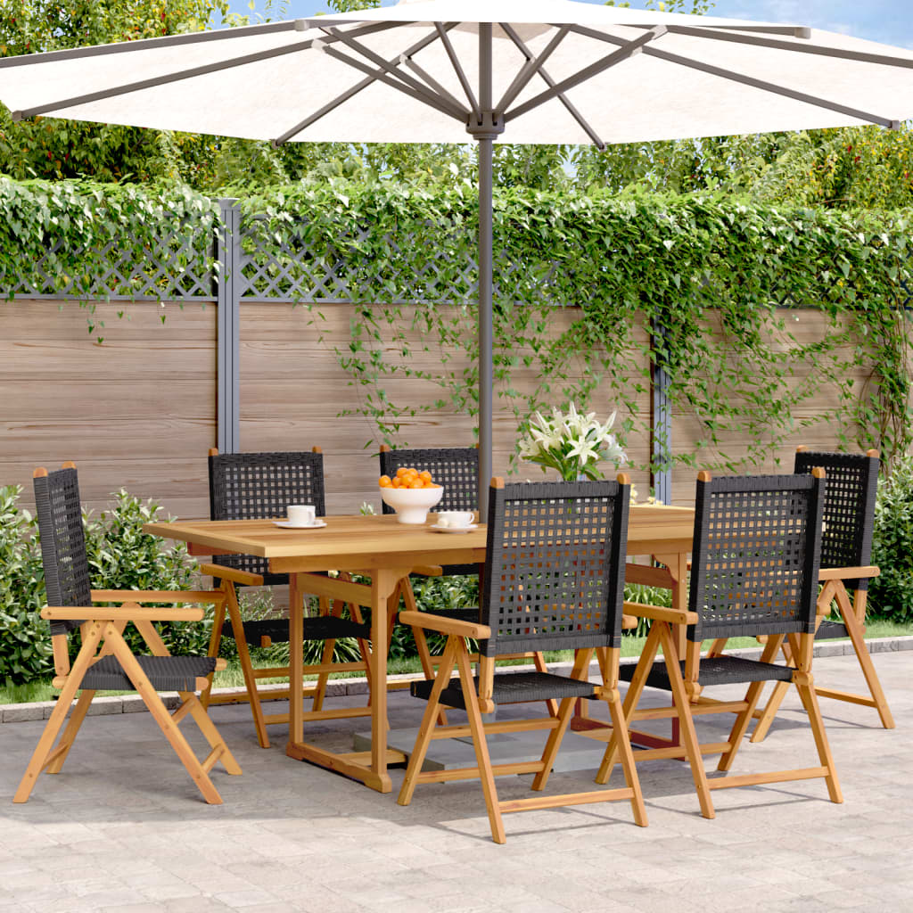 vidaXL 7-tlg. Garten-Essgruppe Poly Rattan und Massivholz Schwarz