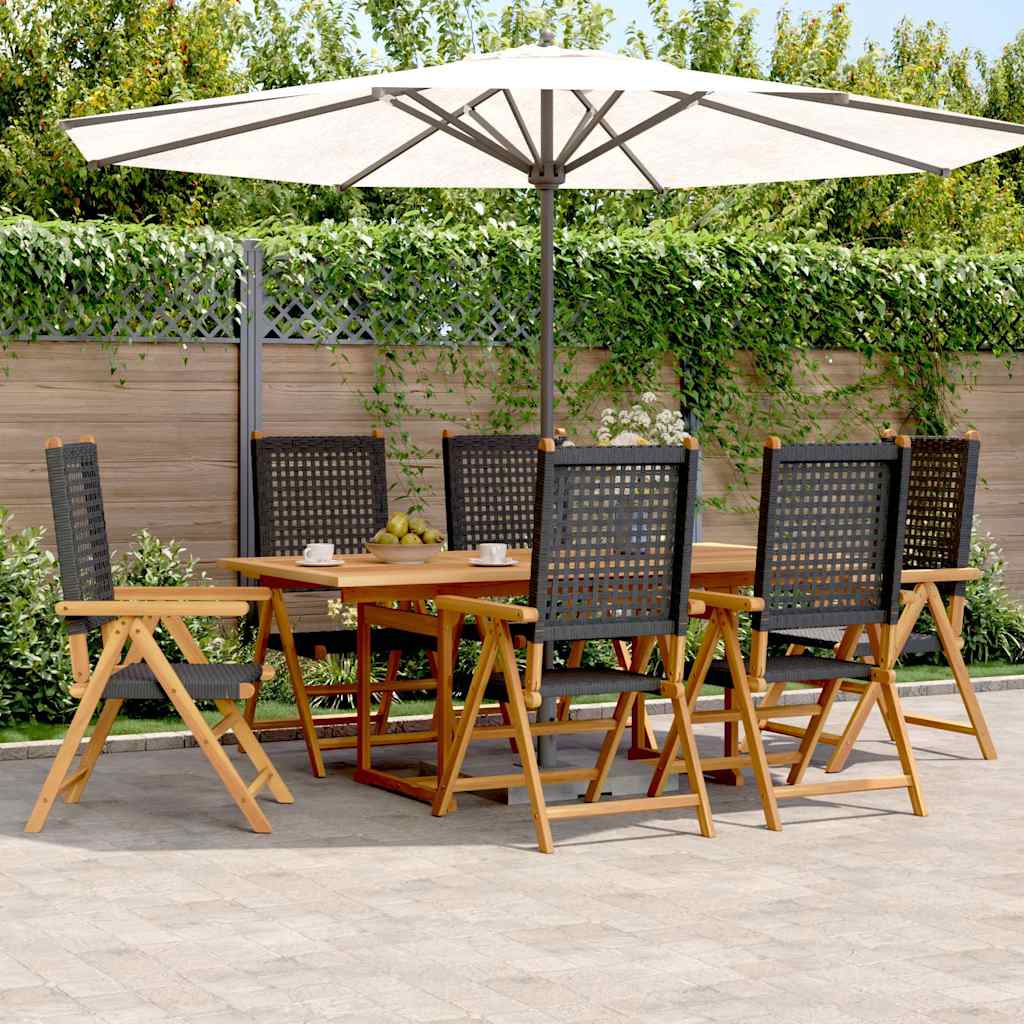 vidaXL 7-tlg. Garten-Essgruppe Poly Rattan und Massivholz Schwarz