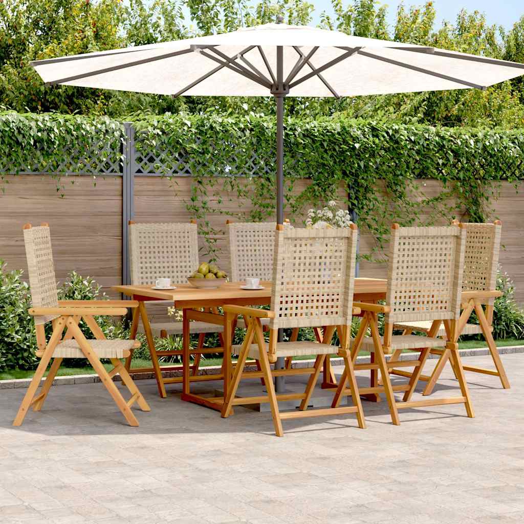 vidaXL 7-tlg. Garten-Essgruppe Poly Rattan und Massivholz Beige