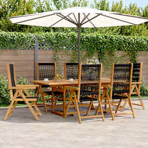 Vrtna jedilna garnitura 7-delna črn polipropilen in trden les