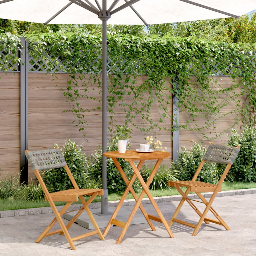 vidaXL 3-tlg. Bistro-Set Grau Poly Rattan und Massivholz