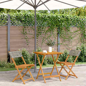 Bistro garnitura 3-delna siv poli ratan in trden les