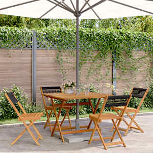 Vrtna jedilna garnitura 5-delna črn polipropilen in trden les