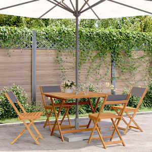 5dílný zahradní jídelní set antracitový textil a masivní dřevo - obrázek 1