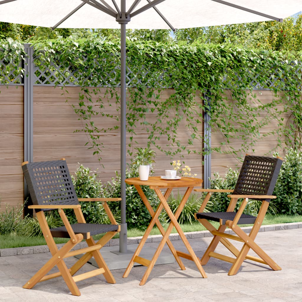 vidaXL 3-tlg. Bistro-Set Schwarz Poly Rattan und Massivholz