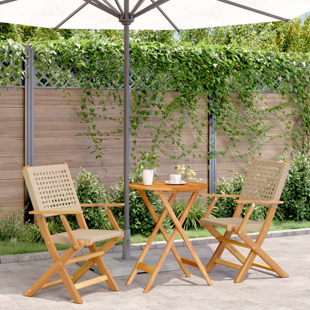 vidaXL 3-tlg. Bistro-Set Beige Poly Rattan und Massivholz