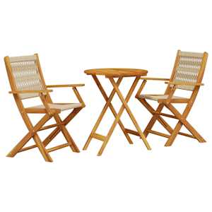 3dílný bistro set béžový polypropylen a masivní dřevo - obrázek 2