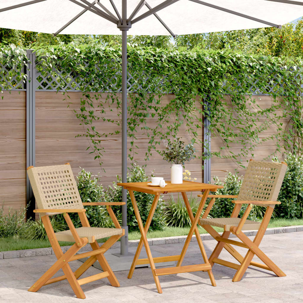 vidaXL 3-tlg. Bistro-Set Beige Poly Rattan und Massivholz