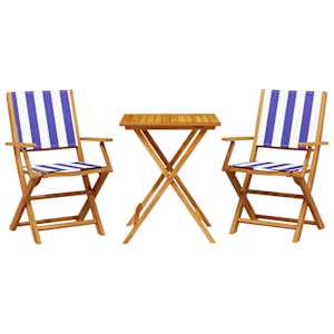 3dílný bistro set modrý a bílý textil a masivní dřevo - obrázek 2