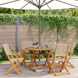 Vrtna jedilna garnitura 5-delna bež poli ratan in trden les