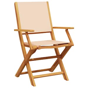 vidaXL Градински трапезен комплект, 5 части, бежов, плат и дърво масив