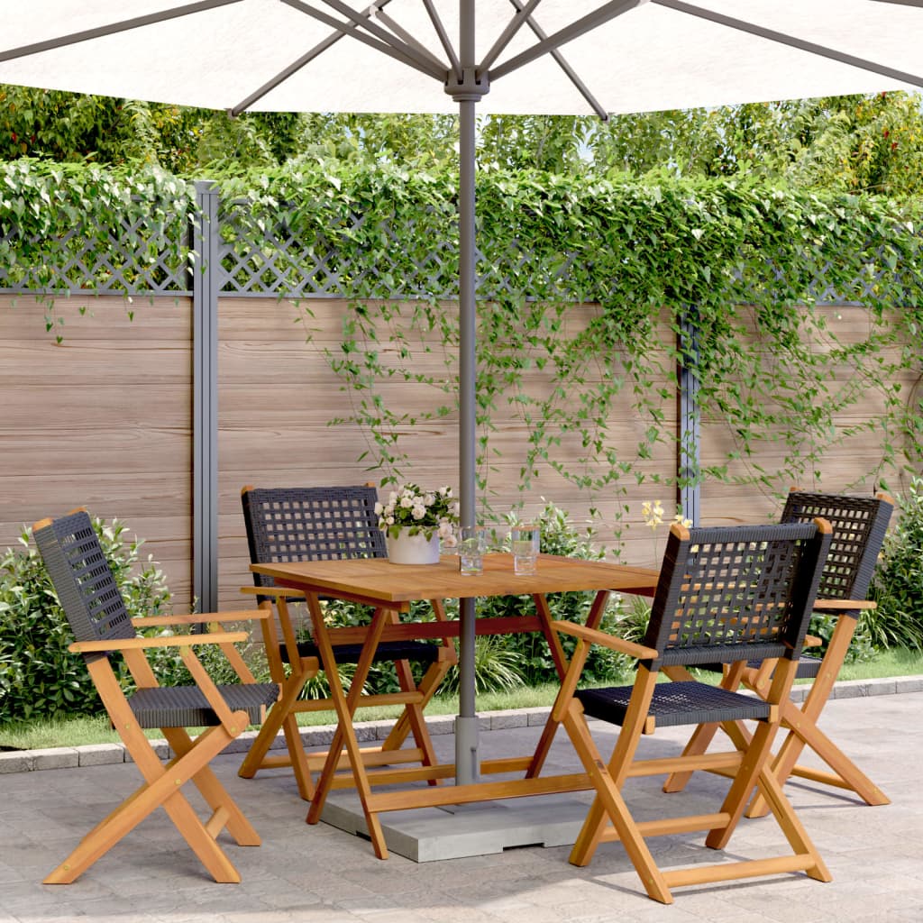 vidaXL 5-tlg. Garten-Essgruppe Schwarz Poly Rattan und Massivholz