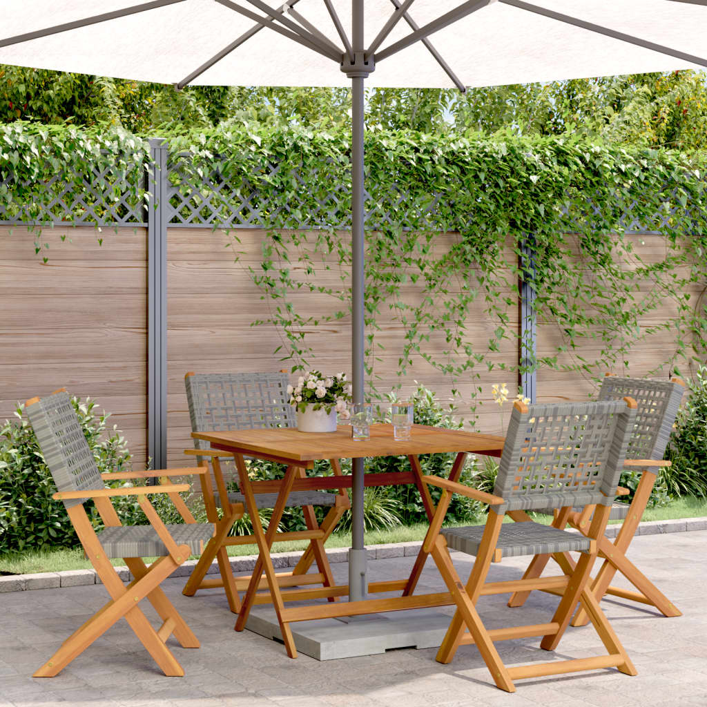 vidaXL 5-tlg. Garten-Essgruppe Grau Poly Rattan und Massivholz