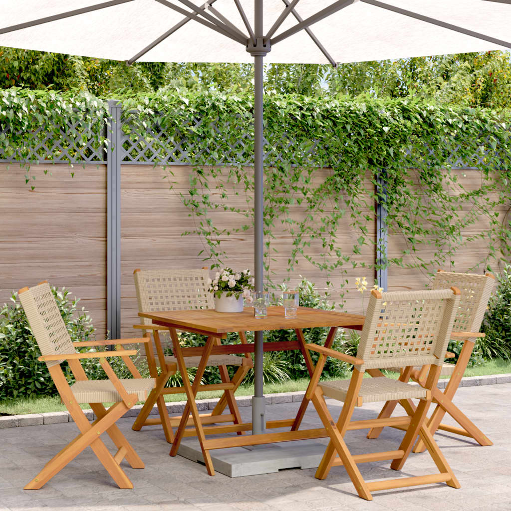 vidaXL 5-tlg. Garten-Essgruppe Beige Poly Rattan und Massivholz