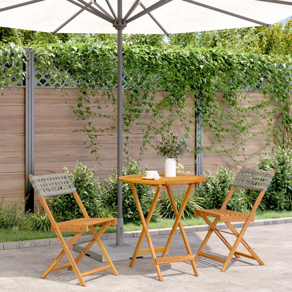 vidaXL 3-tlg. Bistro-Set Grau Poly Rattan und Massivholz