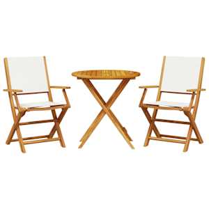 3dílný bistro set krémově bílý textil a masivní dřevo - obrázek 2