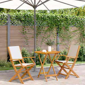 Bistro garnitura 3-delna kremno bela blago in trden les