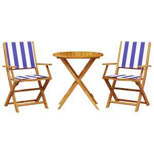 3dílný bistro set modrý a bílý textil a masivní dřevo - obrázek 2